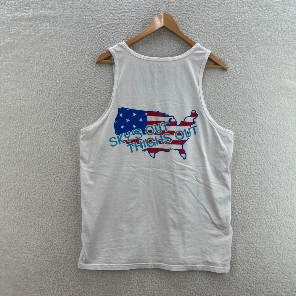 Chubbies Tank Top Mens Large White Skys Out Thighs Out USA Flag Pocket Beach